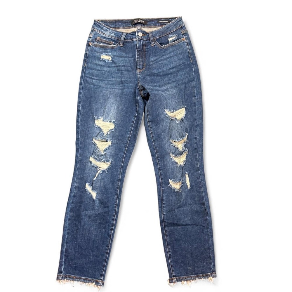 Judy Blue Boyfriend Fit Distressed Jeans Size 5/27 Stretch Tummy Control